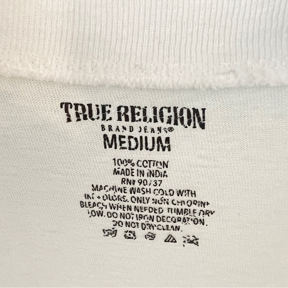 True Religion V-Neck White Short Sleeve Tee- with flaws see pics - Picture 2 of 8